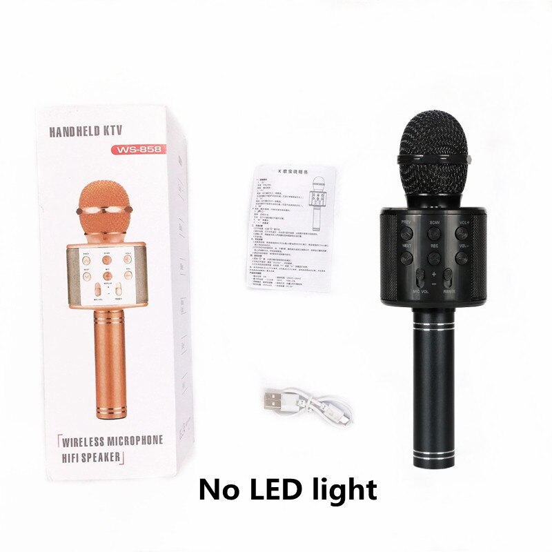 WS-858L Wireless Microphone with LED Light Support Card Wireless Bluetooth Microphone KTV Wireless Microphone: 858-black