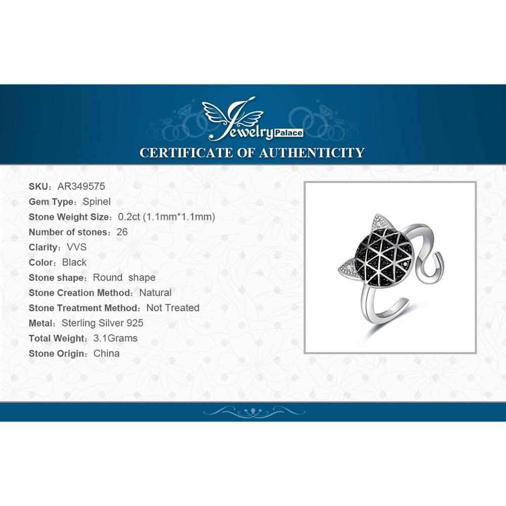 JewelryPalace Kattengezicht Ring - 925 Sterling Zilver - Zwarte Spinel Zirkonia - Verstelbare Open Ring