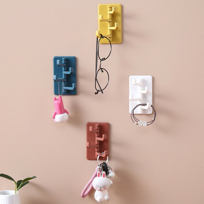 4 Hook Self Adhesive Wall Hooks Clear Strong Sticky Heavy Removable Blue/White