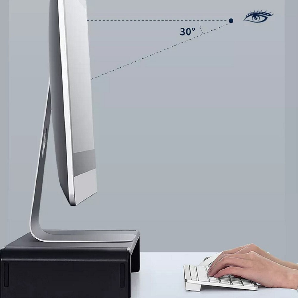 Aluminum Monitor Stand Riser Computer with Drawer Desktop Holder Bracket Organizer for iMac/ MacBook Keyboard Mouse Desk Storage