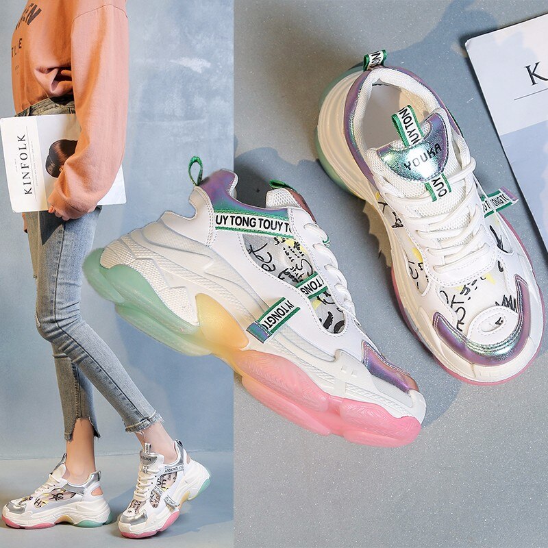 Fujin kvinders sneakers sko kvindelige efterår sko kausal lavvandet tyk bund åndbare platform sko
