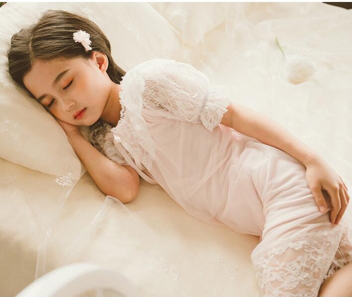 Cotton Kids Nightgowns Princess Lace Summer Girls Ruffles Sweet Style Nightgowns Baby Girl Sleepwear 4 6 8 10 12 14Year