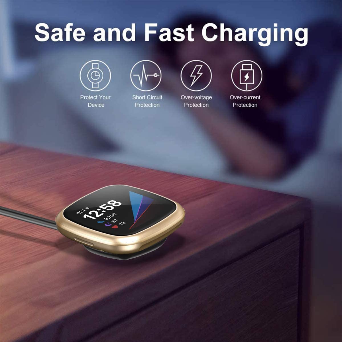2- pack 1m laddare kompatibel med fitbit versa 3 smart watch usb laddningskabel adapter för fitbit sense ersättningstillbehör