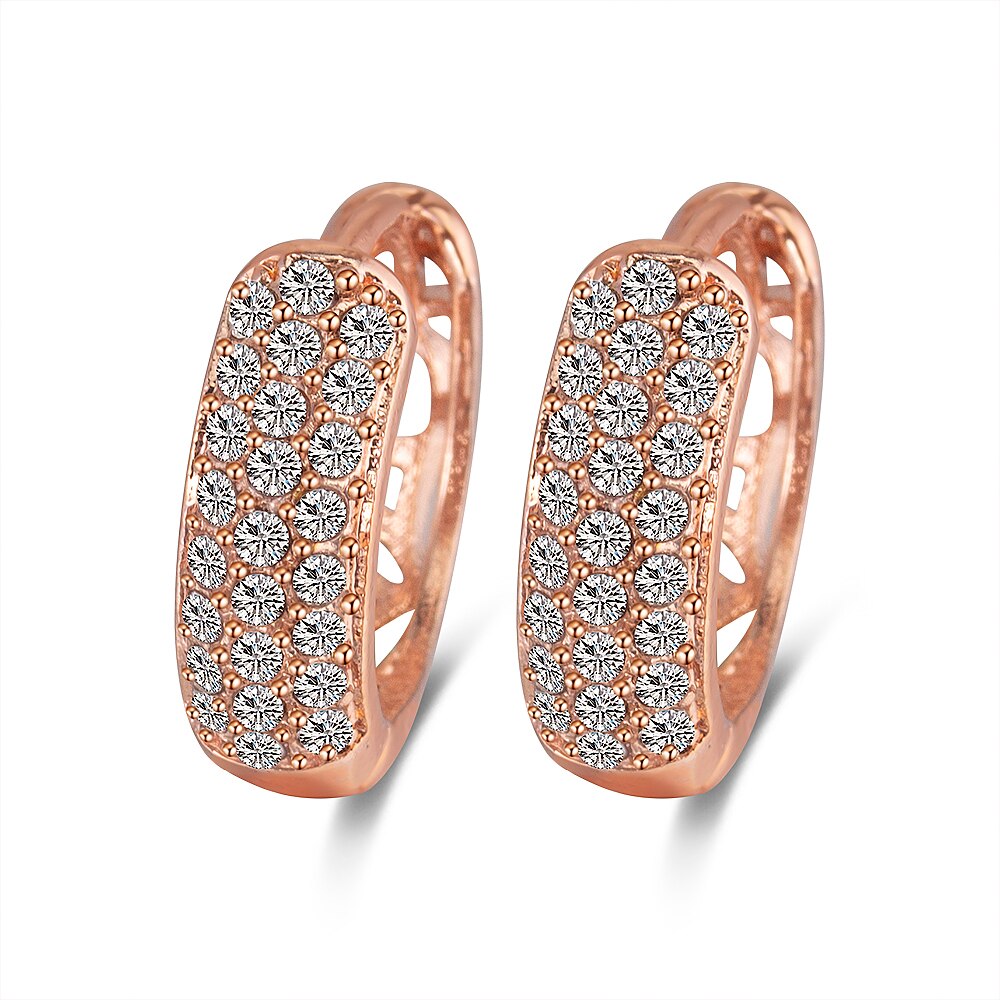 Classic Rose Gold Hoop Earring Voor Vrouwen Exquisite Hollow Craved Patroon Kristal Oorbel Mode Bruiloft Sieraden Voor Vrouwelijke: Women Earring