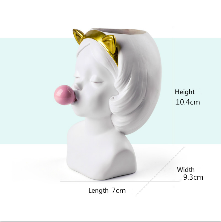 Nordisk harpiks menneskehode gullvase søt kattekvinne tyggegummi vase dekorasjon husholdning stue blomsteroppsats: Liten hvit katt