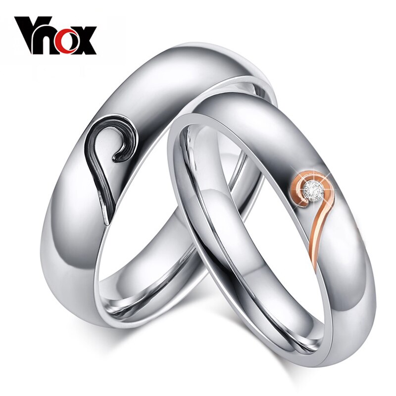 Vnox Paar Ring für Frauen Männer Edelstahl Herz Versprechen Schmuck für 2 stücke
