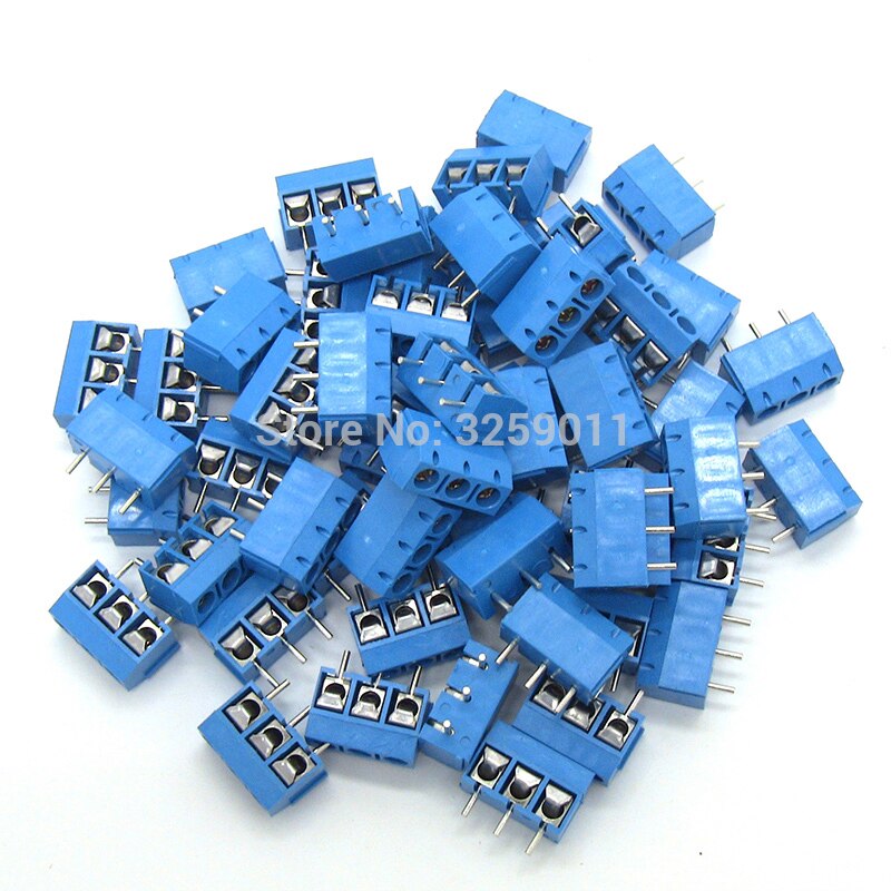 10PCS Small Electrical Connectors KF 301-3P Blue Copper 5.0mm Straight Pin PCB Screw Terminal Block Connector