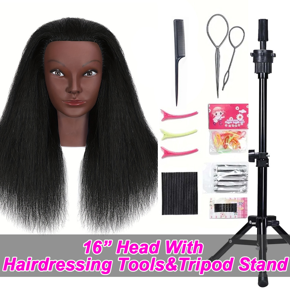 Mannequin Head - 16inch Yaki Hair - Cosmetology Training Doll Head with Clamp Stand: Green