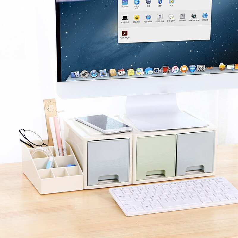 Drawer Storage Box LCD Monitor Stand Holder Bracket with Office Organizer for Desktop ND998