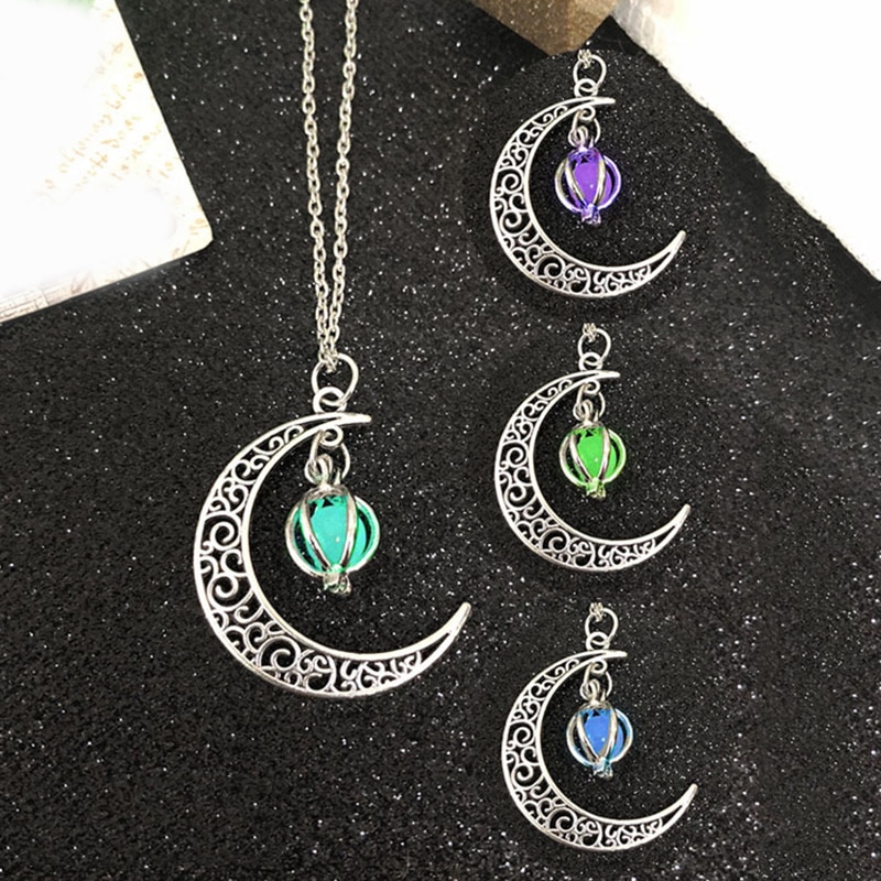 Neue Schmuck Mond Anhänger Halsketten Halloween Charme Kette Anhänger Halskette Nachtleuchtende Für Frauen Weibliche Legierung