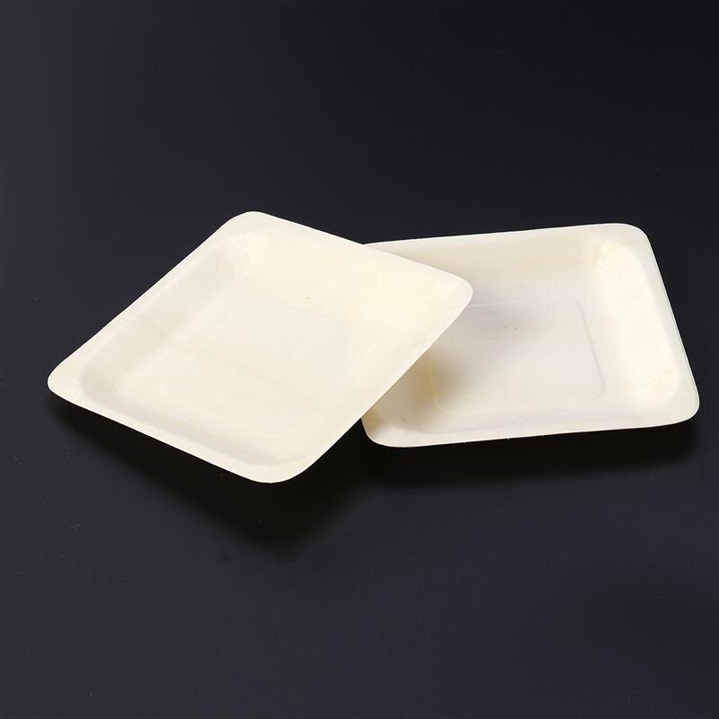 Platos cuadrados de madera desechables 100 Uds., vajilla de para boda, restaurante, Picnic, cumpleaños 140x140mm