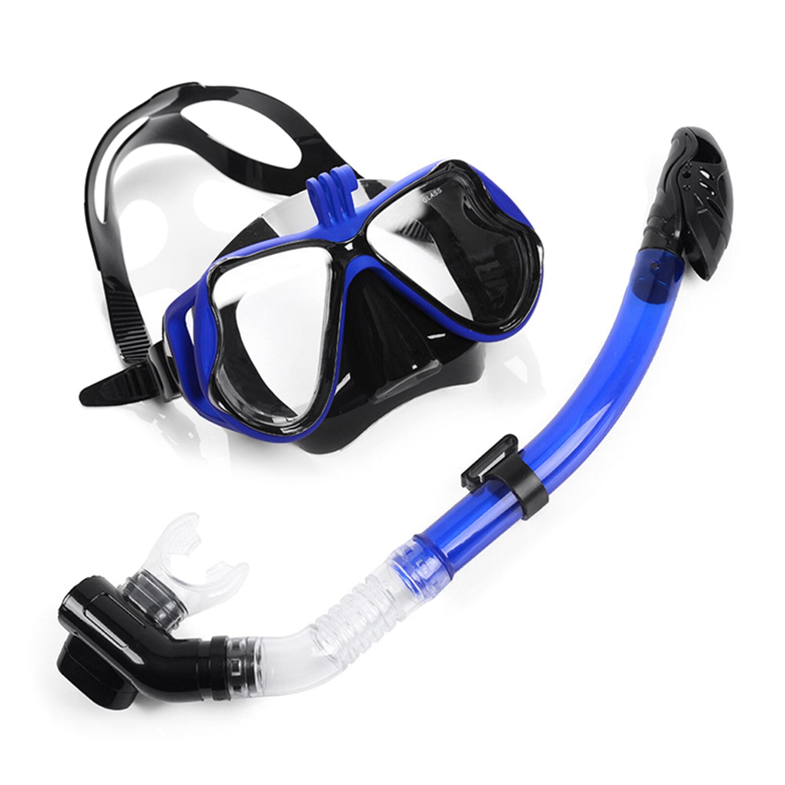 Dry Snorkel Mask Set Snorkeling Gear Foldable Snorkel Goggles Anti Fog Tempered Glass Snorkel Goggles for Swimming Scuba Diving: Blue