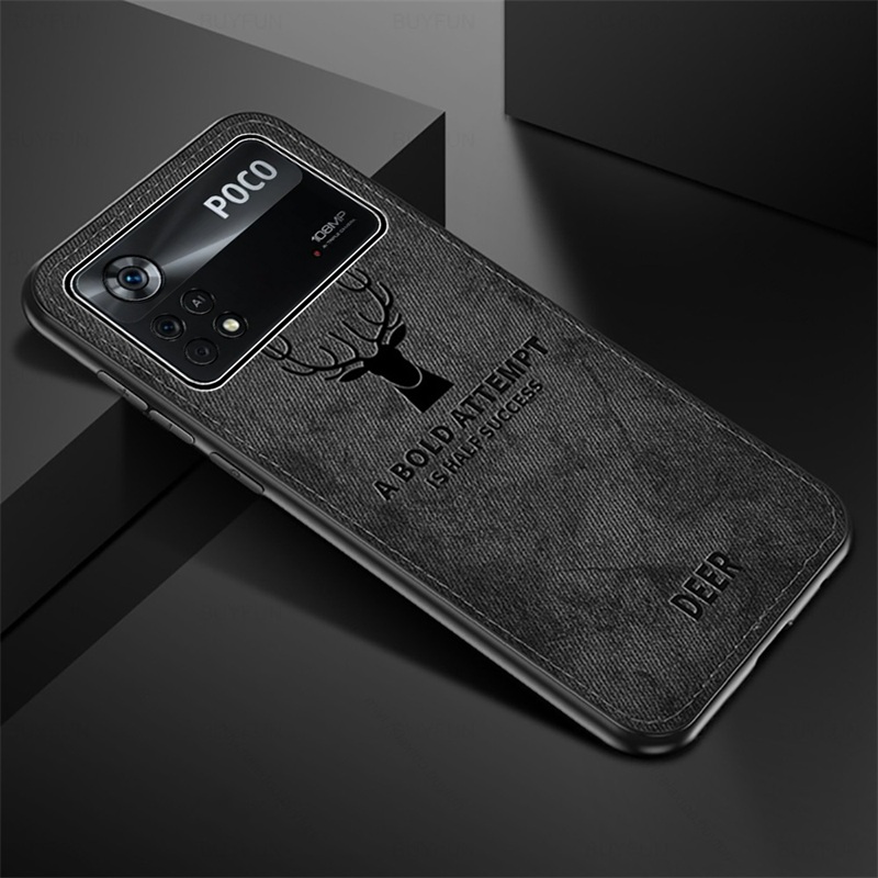 Pocox4pro caso 3d deer padrão pano tecido capa traseira para xiaomi poco pouco x 4 x4 pro 5g nfc quadro macio à prova de choque coque: for Poco X4 Pro NFC / Black-01