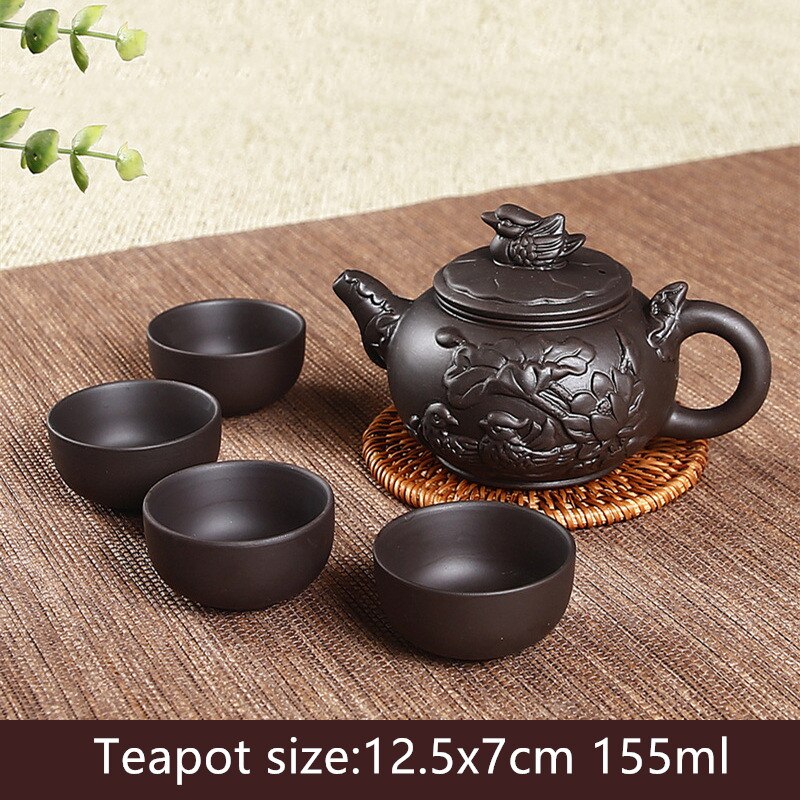 5 Stks/set Chinese Yixing Paarse Klei Thee Sets Xishi Theepot Handgemaakte Ketel Master Theekopjes Authentieke Huishoudelijke Theewaar Drinkware: Q