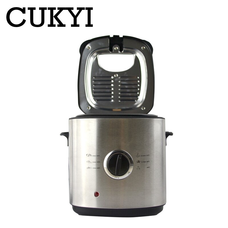 CUKYI 1.2L mini Electric deep fryer temperature adjustable french fries fryer removable stainless steel liner kitchen frying pan