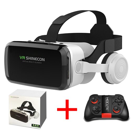 VR SHINECON Wireless Bluetooth Stereo Headset Version Virtual Reality Glasses 3D Goggle Cardboard Helmet for Smartphone: VR With Controller E