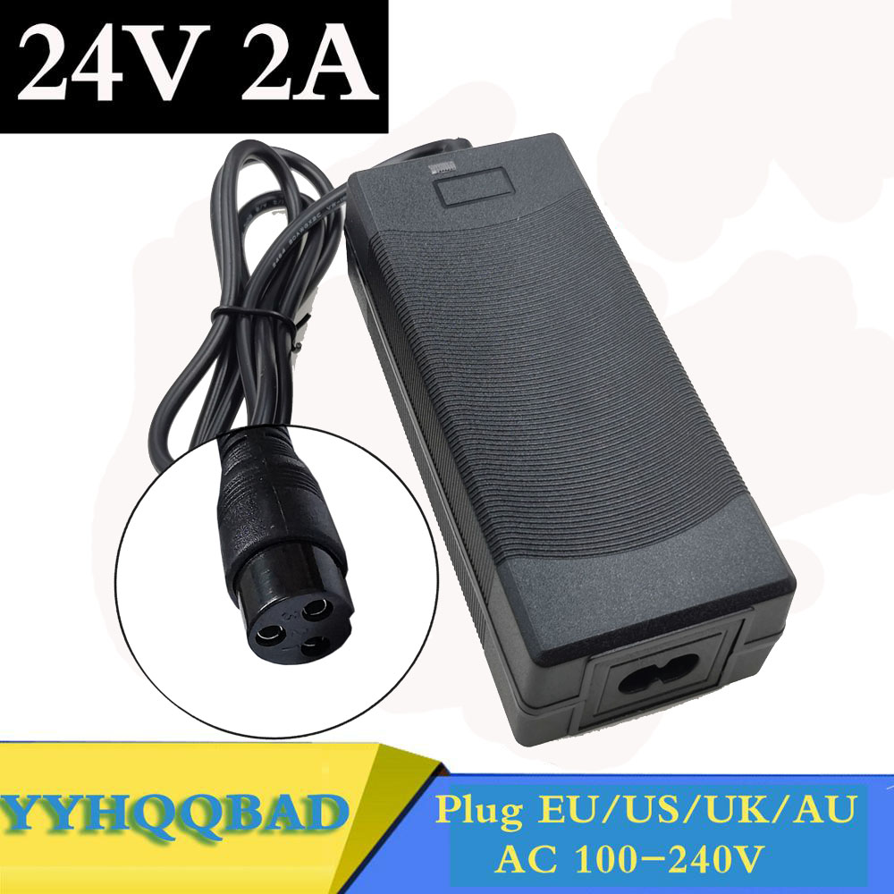 Cargador de batería de plomo-ácido de 24V 2A, cargador de bicicleta eléctrica, cargador de silla de ruedas, cargador de carrito de golf, 3 puntas en línea, 12MM