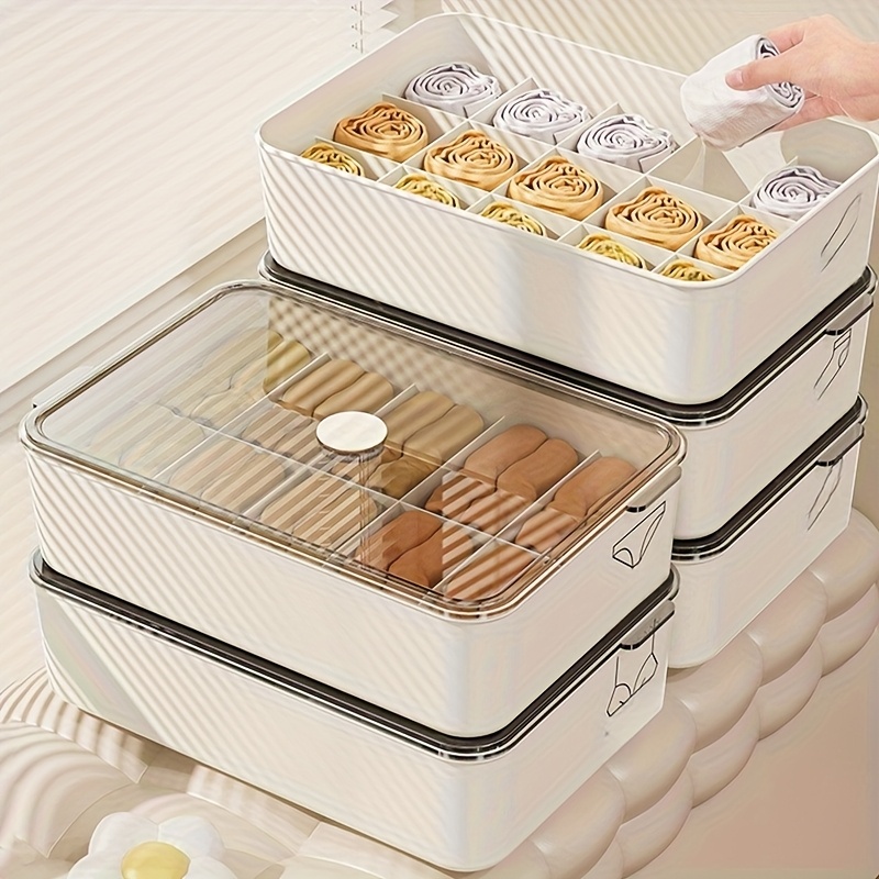 Caja de almacenamiento de ropa interior con tapa transparente, plástico duradero, organizador de guardarropa que ahorra espacio para sujetadores, calcetines, 1 ud.