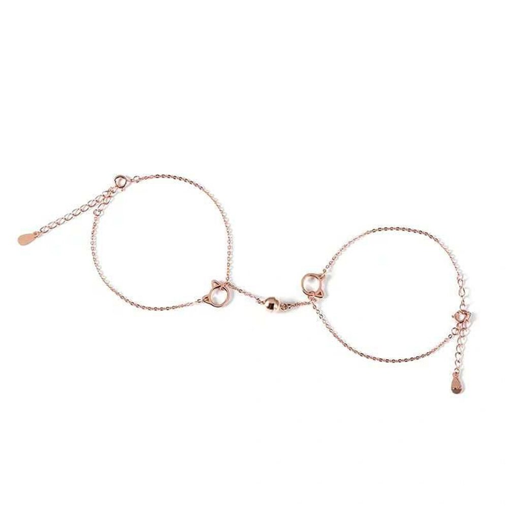 2 Stks/set Creatieve Magneet Trekken Koppels Armbanden Beste Vriend Metalen Armband Leuke Kat Decor Titanium Staal Liefhebbers Sieraden: rose gold