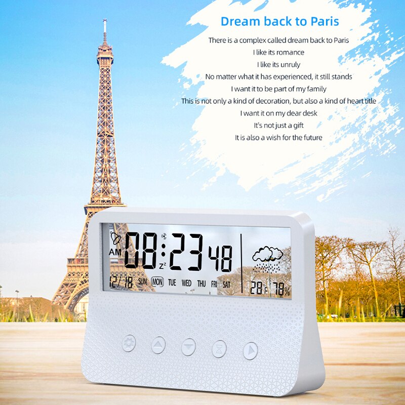 Transparent LED Luminous Digital Alarm Clock Mute Smart Rechargeable Electronic Clock Mute Humidity Calendar Desktop Alarm Clock