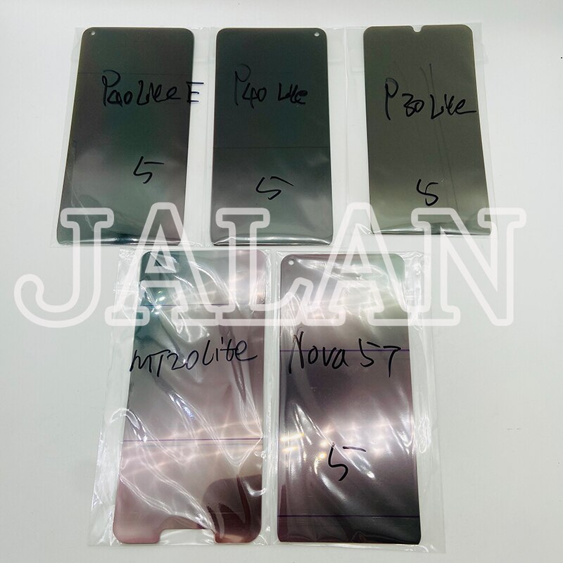 10 stk/pose lcd polarisator film for huawei  p40 lite e / p30 lite/ mate 20 lite/ nova 5t p20 p10 lite polarisator klistremerke reparasjon