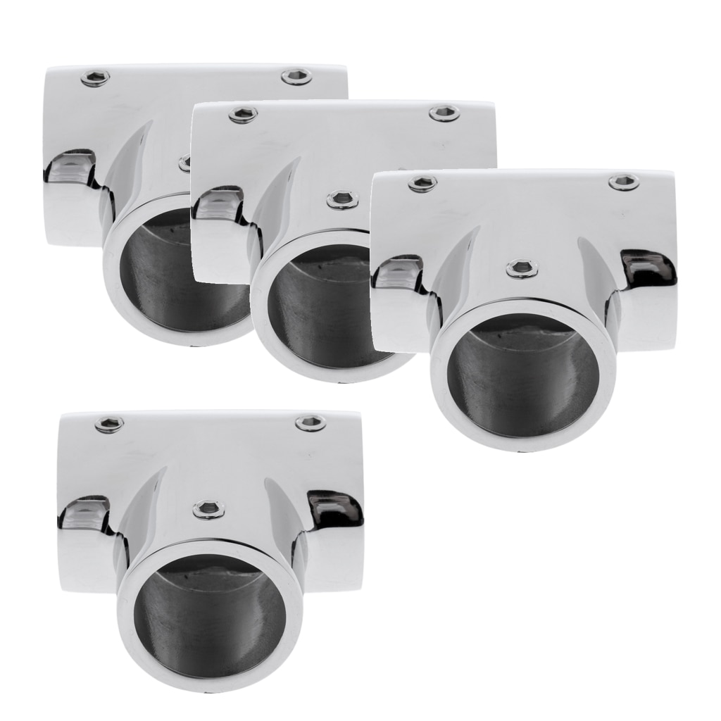 4pcs 316 Stainless Steel Boat Marine Handrail 90 Degree T/Tee Fitting Mirror Polished Rail Connector for 1 inch 25mm Tube