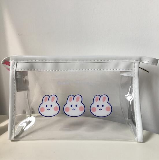 Läpinäkyvä pvc paksunnettu kawaii karhu kani työpöytä järjestäjä penaali meikki säilytyspussi koulun toimisto paperitavarat: 20cm kani