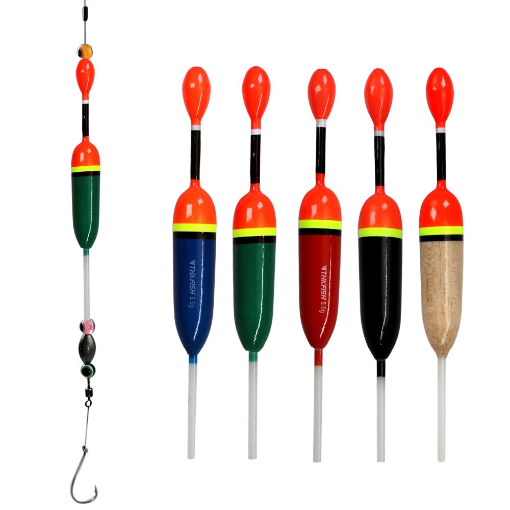 Lot de 5 flotteurs de pêche en bois, 15g, 5g