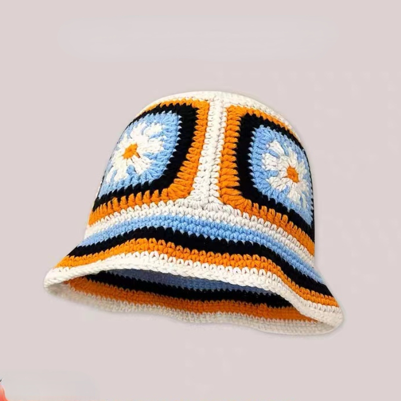 Autumn Crochet Korean Handmade Bucket Hat Women Weaving Knitted Hat Y2k Flowers Autumn Winter Beanies Basin Cap: Turquoise