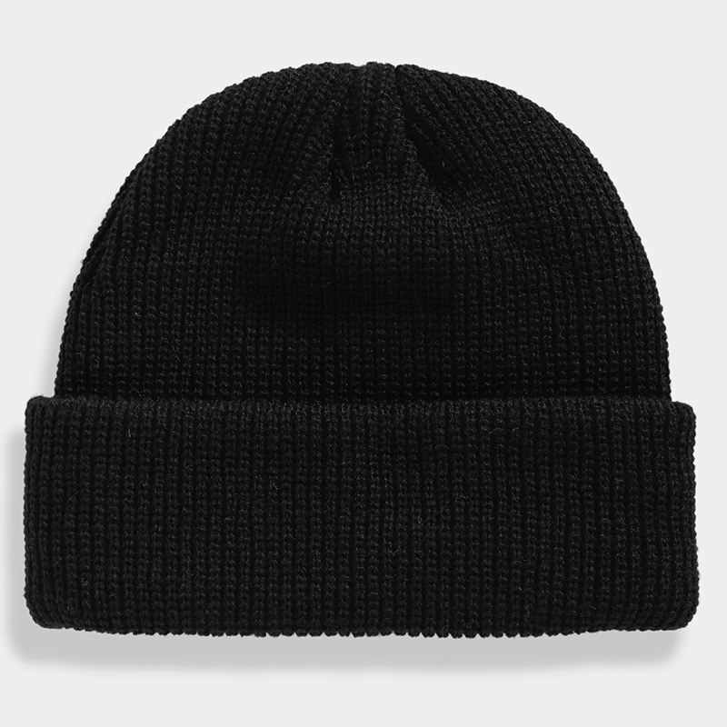Vinter hue kort kalot unisex dame hue strikket hue hue sømandskasket manchet kantløs retro navy hat varm kalot: Sort
