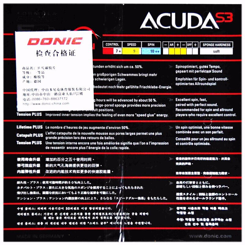 Donic Acuda S3 Tafeltennis Rubber Gemaakt In Duitsland Spin Rondom Puistjes In Met Spons Ping Pong Tenis de Mesa