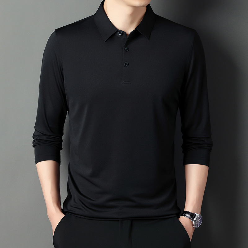 Spring Autumn Solid Color Long Sleeve Polo Shirts Man High Street Casual Loose All-match Pullovers Office Button Top: XXL / black
