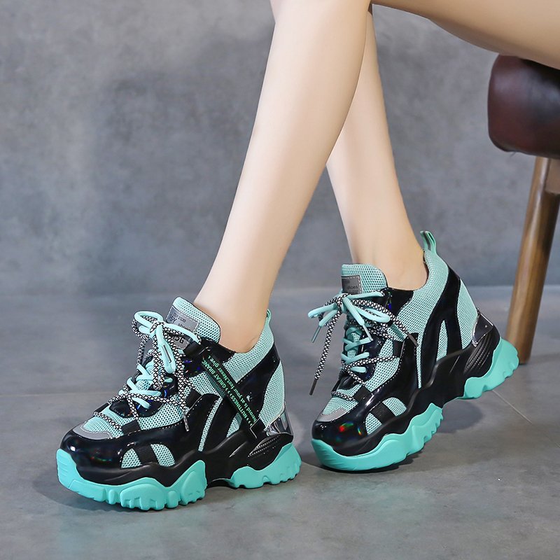 Tuinanle chunky sneakers høy hæl 10 cm kvinner høst tykk bunn plattform joggesko høyde økende kvinne sølv fritidssko
