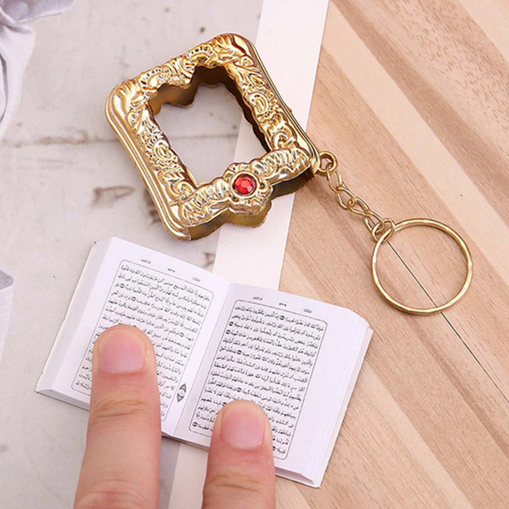 1 stks hars islamitische mini ark koran boek sleutelhanger moslim echt papier kan lezen hanger sleutelhanger sleutelhanger religieuze sieraden porte clé