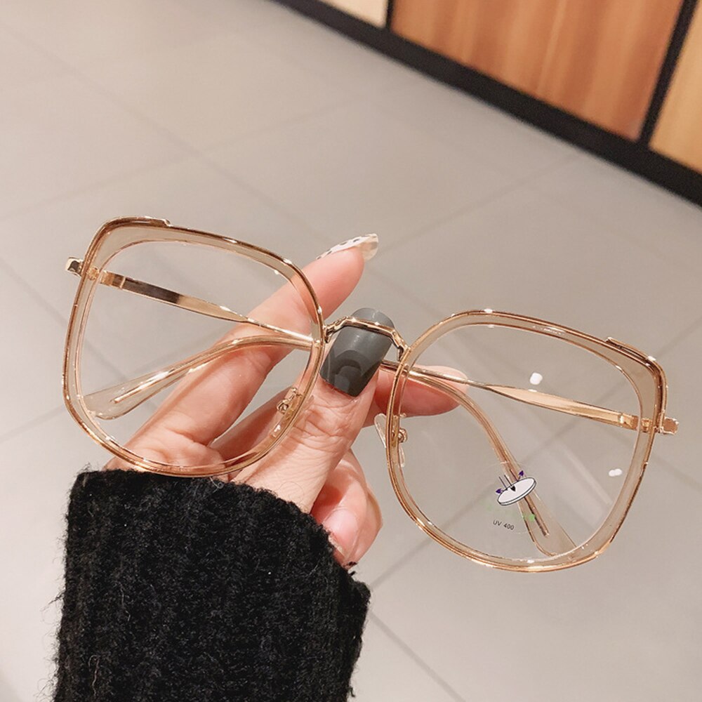 Glazen Kantoor Anti Blauw Licht Metalen Frame Eyewear Optische Glazen Grote Size Maan Mode Vierkante Brillen Oversized Bril