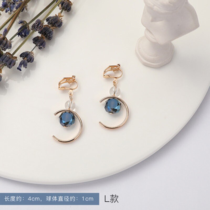 Lange Koreanische Blau Kristall Perle Geometrische Frauen Clip auf Ohrringe Vertraglich Süße Feine Nicht durchbohren Ohrringe Schmuck: A