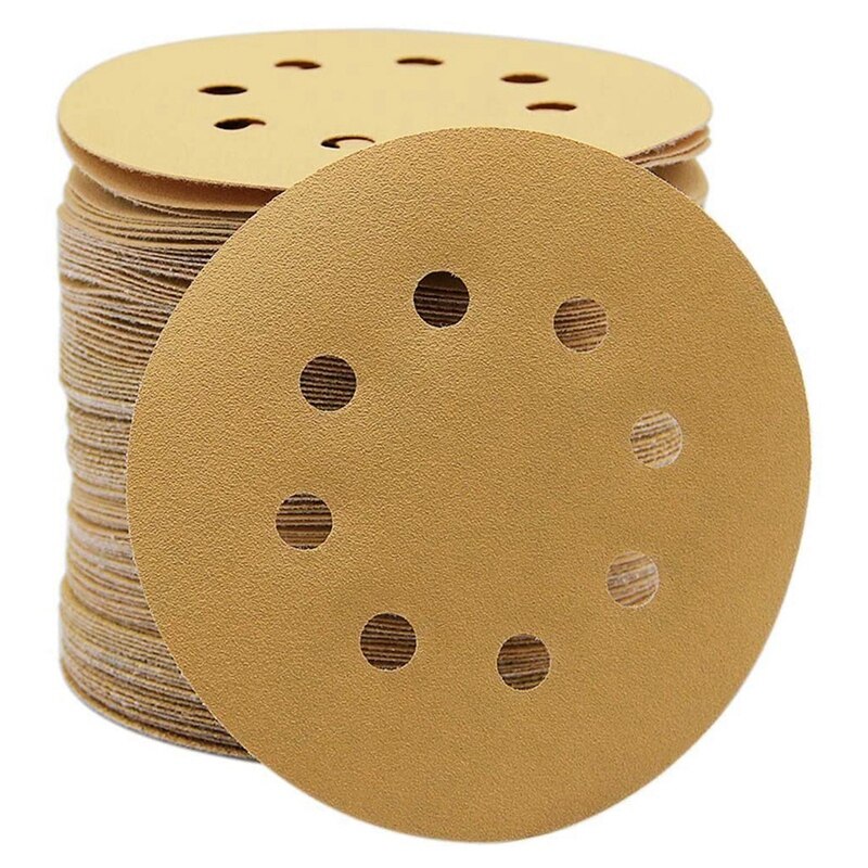 5-Inch 8-Hole Hook and Loop Sanding Discs, Orbital Sander Sandpaper Discs, 100 Pieces, Include 60,80,120,150,220 Grit