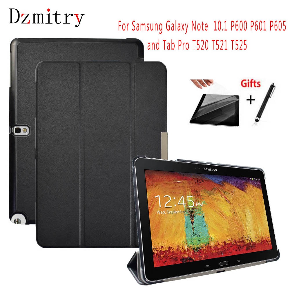 Slim PU Leer Voor Samsung Galaxy Note 10.1 Edition SM-P600 P601 P605 607/Tab pro 10.1 T520 T521 t525 Tablet Case + Film + Pen