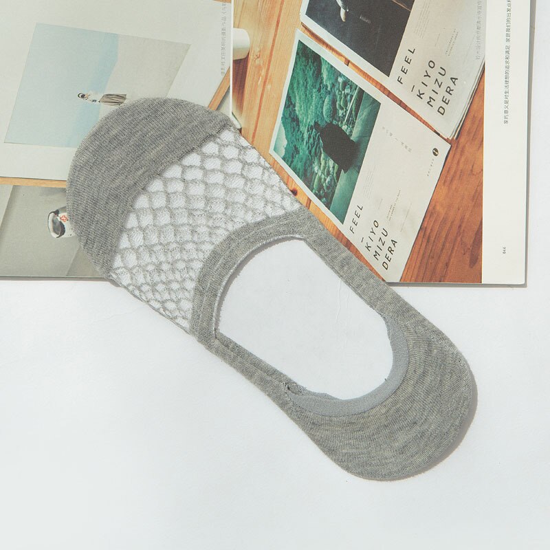Calcetín zapatillas mujeres verano algodón suave todo-fósforo transpirable sólido mujeres estilo coreano Delgado ocio señoras Simple: gray