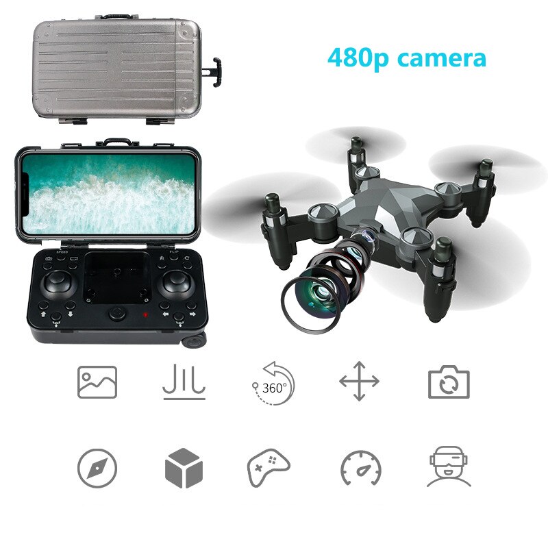 Mini Dron plegable con cámara HD para niños, cuadricóptero de juguete plegable con cámara HD gestual photo RC: 480P camera black