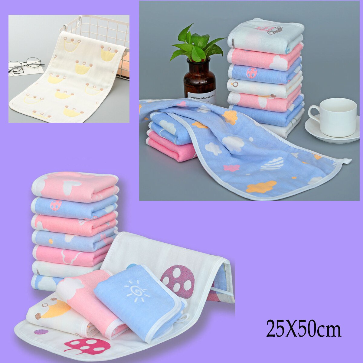 L 100% Katoen 25X50 Cm Gaas Katoenen Zakdoek Vierkante Sjaal Mousseline Katoen Gezicht Handdoek Doekjes 3-9 sets