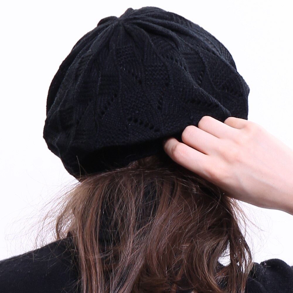 Geebro-boina de punto de Color liso para mujer, gorro de artista francés, boina informal de primavera, boinas acrílicas finas
