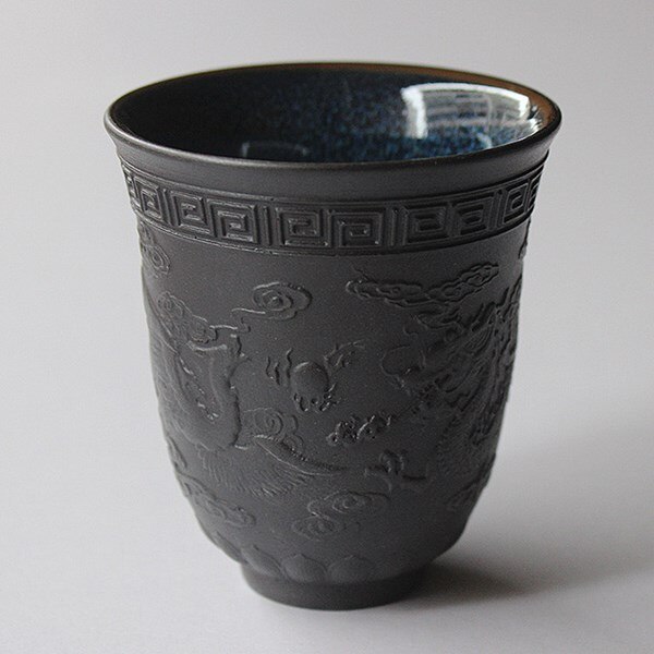 Zen Water Cup Floating Graven Tea Cup White Porcelain Suet Jade Images Heart Sutra Coffee Mug Personal Teacup Collection: Green