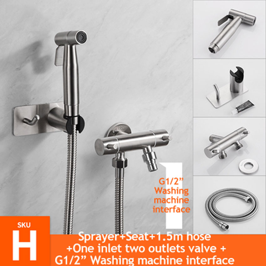 Ecofresh Handheld Toilet bidet sprayer set Kit Stainless Steel Hand Bidet faucet for Bathroom hand sprayer paper roll holder: H