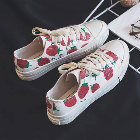 Vangull Lente Womens Aardbei Canvas Schoenen Hoge Top Wilde Studenten Schoenen Lage Top Zusters Snoep Schoenen Platform Sneakers: low / 37