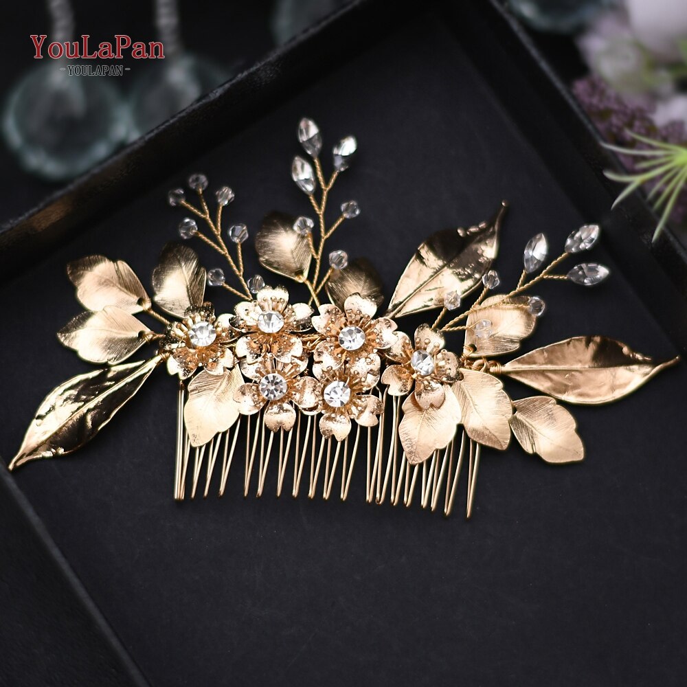 TOPQUEEN HP297 Luxury Diamond Headband Bridal Hair Pins Gold Bridal Tiaras for Women Hair Jewelry Newest Bridal Comb