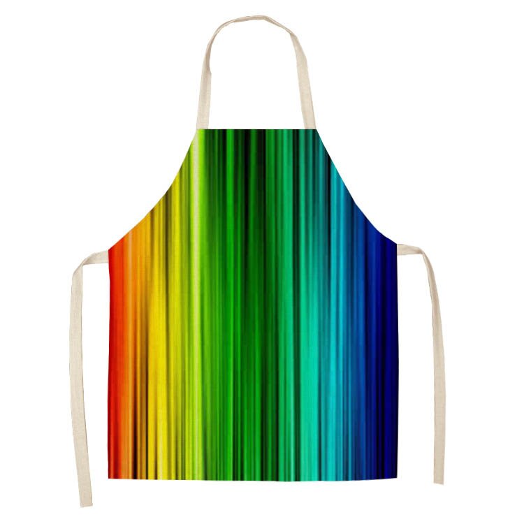 1 stuk regenboogkleurige geometrische keukenschort voor vrouwen katoenen linnen slabbetje huishoudelijke schoonmaakschort kookschort 53*65cm q0001: C