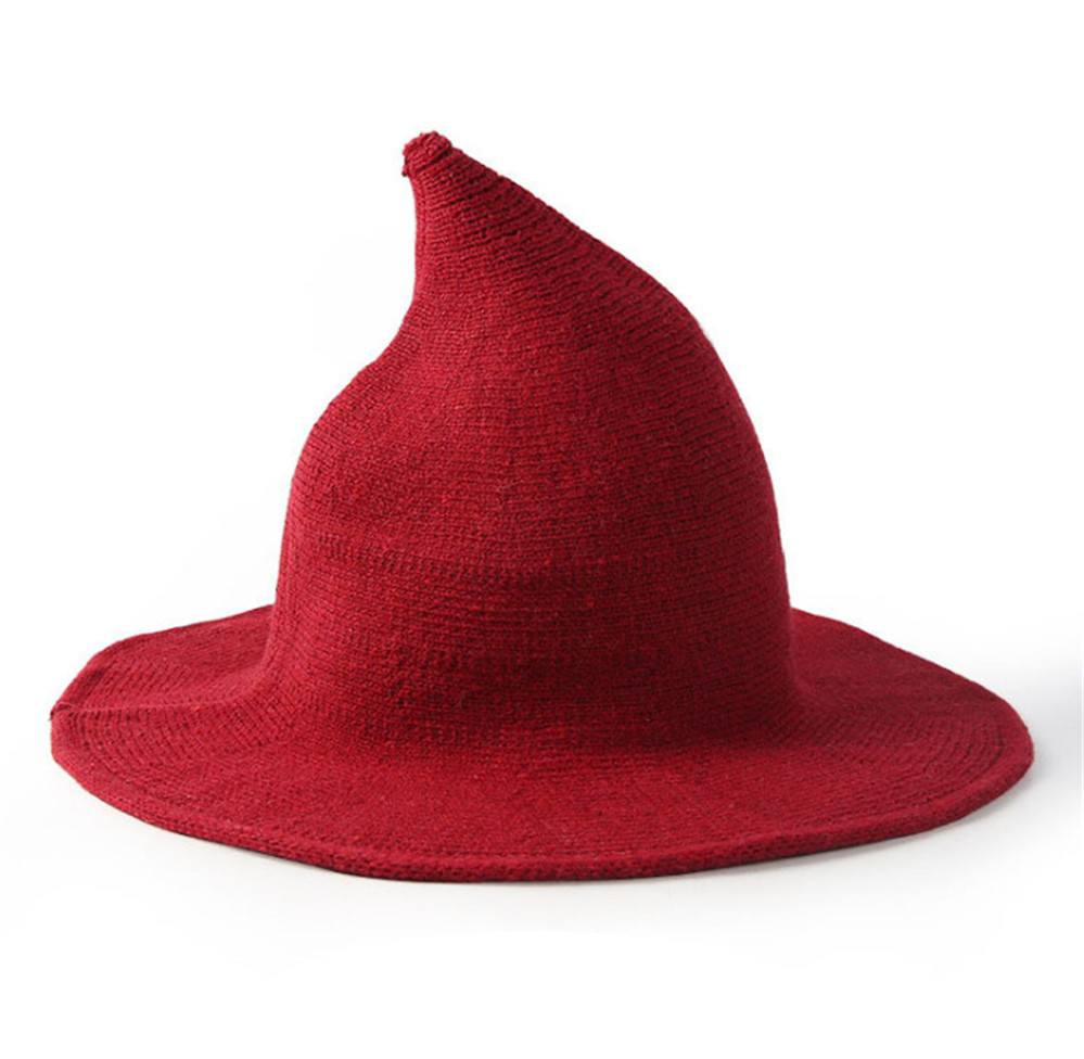 Sombrero de bruja negra para Halloween para mujer, accesorio de disfraz de , gorra con visera de , tejido de lana, acc005