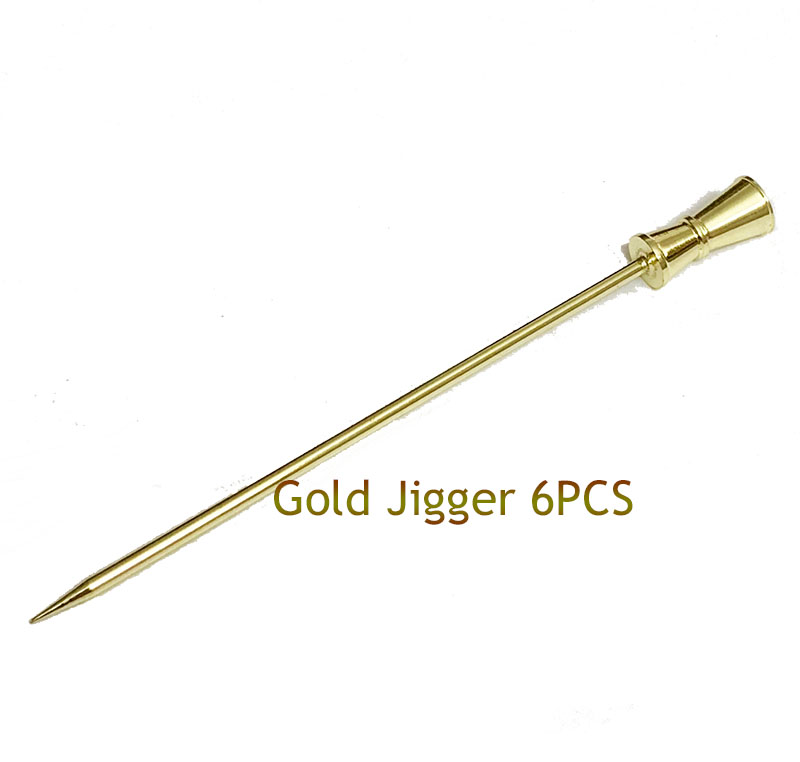 Stainless Steel Cocktail and Martini Picks - For Perfect Drink Presentation, Reusable Set of 6: Jigger Gold 6pcs