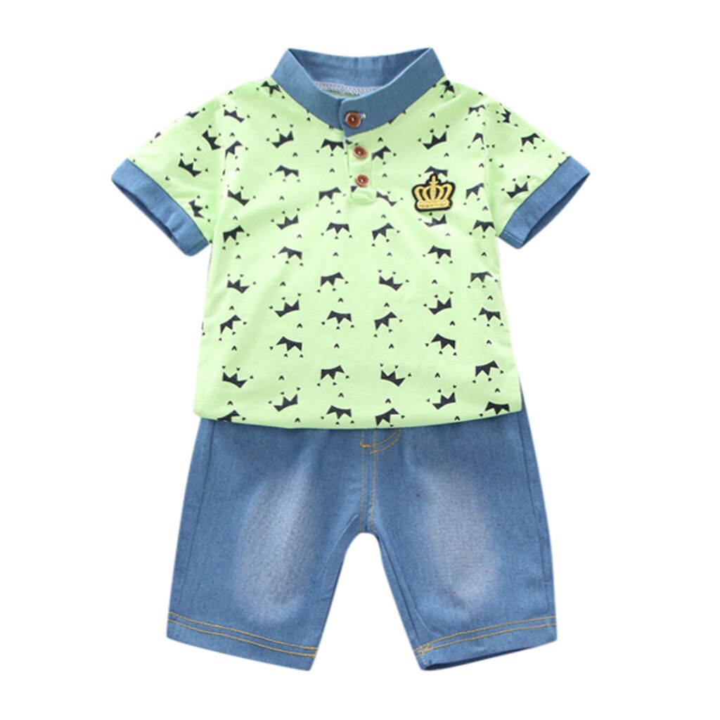 Peuter Baby Boy Zomer Shirt Kleding Pak Dinosaur Print Shirt Denim Shorts Kinderen Baby Jongens Kleding 20Jan: GN / 3T